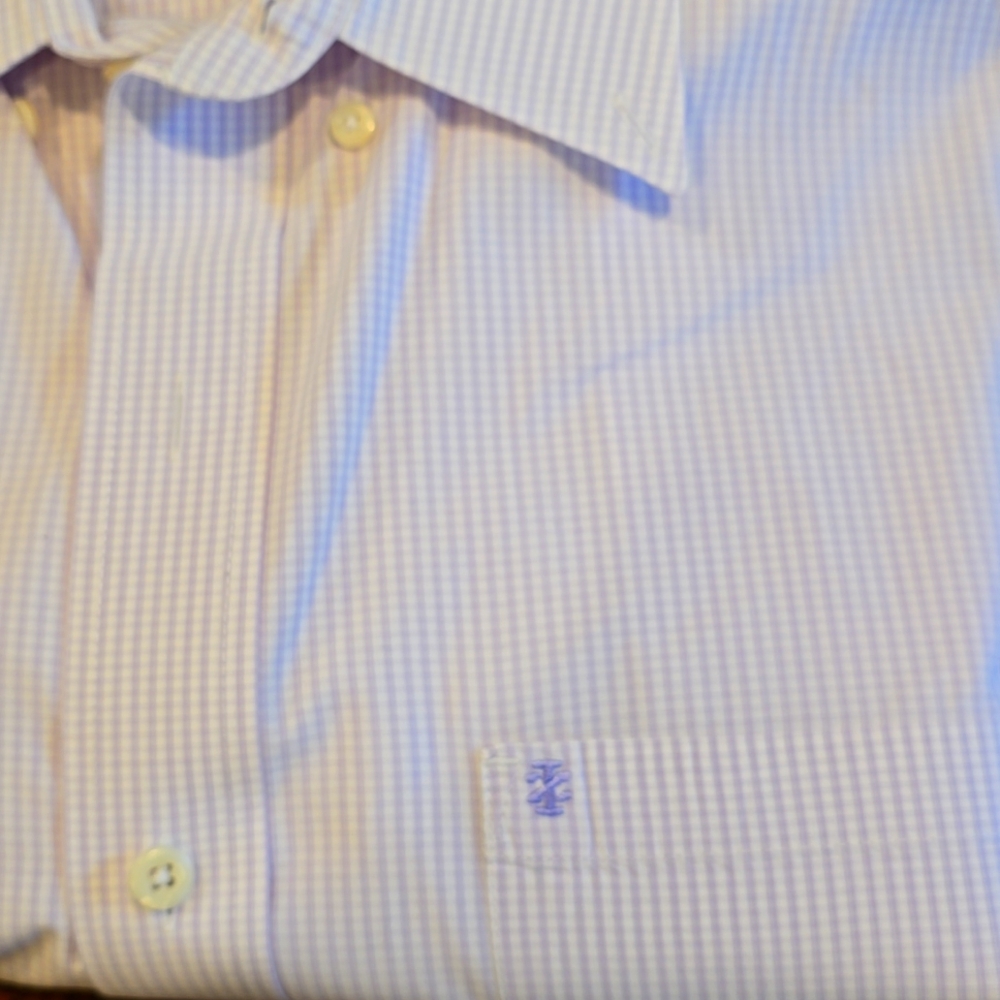 Men's Shirt,  Izod, XL, long-sleeved, light purple and white tiny check - Picture 3 of 6